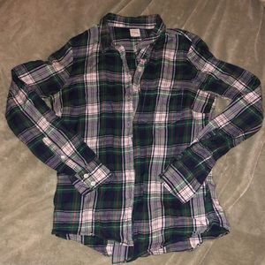 Green plaid J. Crew Factory light flannel button down shirt